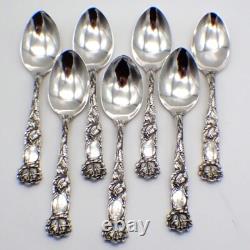 Bridal Rose 7 Teaspoons Set Alvin Sterling Silver Mono V