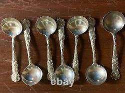 Bridal Rose By Alvin Sterling Flatware Set Of 7 Boullion Soup Spoons