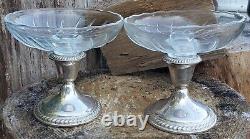 ESTATE STERLING SILVER ALVIN S160-CANDLE HOLDER PAIR with GLASS INSERTS-NO MONOS