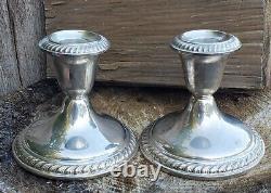 ESTATE STERLING SILVER ALVIN S160-CANDLE HOLDER PAIR with GLASS INSERTS-NO MONOS