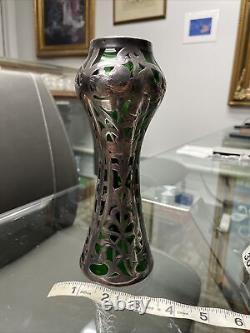 Emerald vase By Alvin sterling silver overlay