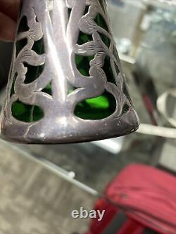 Emerald vase By Alvin sterling silver overlay