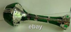 Fine Silver Overlay Green Glass Vase 12 Tall By Alvin Sterling Art Nouveau