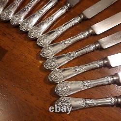 Fleur De Lis Alvin Sterling Handles Old French Knives 1907 Set 12 Slvplt Blds