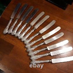 Fleur De Lis Alvin Sterling Handles Old French Knives 1907 Set 12 Slvplt Blds