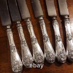 Fleur De Lis Alvin Sterling Handles Old French Knives 1907 Set 12 Slvplt Blds