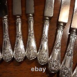 Fleur De Lis Alvin Sterling Handles Old French Knives 1907 Set 12 Slvplt Blds