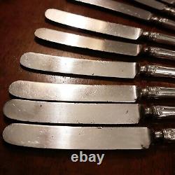 Fleur De Lis Alvin Sterling Handles Old French Knives 1907 Set 12 Slvplt Blds