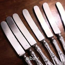 Fleur De Lis Alvin Sterling Handles Old French Knives 1907 Set 12 Slvplt Blds