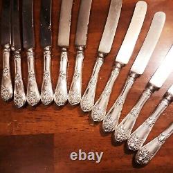 Fleur De Lis Alvin Sterling Handles Old French Knives 1907 Set 12 Slvplt Blds