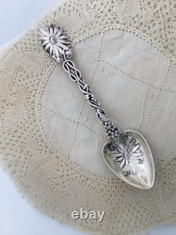 Forget me not ALVIN Silver Dematasse Spoon withHeart Shape Bowl Rare
