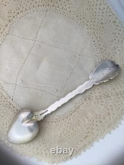 Forget me not ALVIN Silver Dematasse Spoon withHeart Shape Bowl Rare