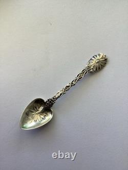 Forget me not ALVIN Silver Dematasse Spoon withHeart Shape Bowl Rare