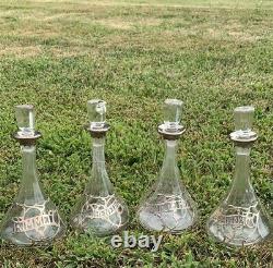 Gorgeous Set Of 4 C1900 Alvin Silver Co. Art Nouveau Sterling Overlay Decanters