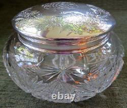 Gorgeous Vintage Cut Crystal Dresser Jar with Alvin Sterling Silver lid 4 5/8