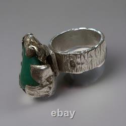 H. Alvin Sharpe Clunky Funky Silver & Jade Ring Hallmarked 21 Grams Size 8.25