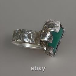 H. Alvin Sharpe Clunky Funky Silver & Jade Ring Hallmarked 21 Grams Size 8.25