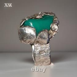 H. Alvin Sharpe Clunky Funky Silver & Jade Ring Hallmarked 21 Grams Size 8.25