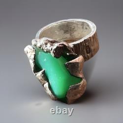 H. Alvin Sharpe Clunky Funky Silver & Jade Ring Hallmarked 21 Grams Size 8.25