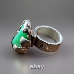 H. Alvin Sharpe Clunky Funky Silver & Jade Ring Hallmarked 21 Grams Size 8.25