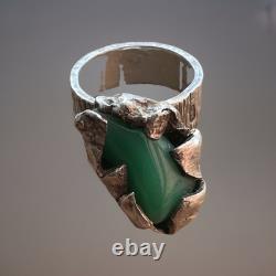 H. Alvin Sharpe Clunky Funky Silver & Jade Ring Hallmarked 21 Grams Size 8.25