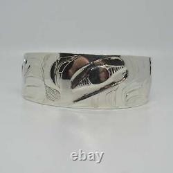 Haida Alvin Adkins Sterling Silver 925 Carved Wide Cuff Bracelet Eagle 7 inch