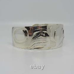 Haida Alvin Adkins Sterling Silver 925 Carved Wide Cuff Bracelet Eagle 7 inch