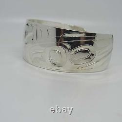 Haida Alvin Adkins Sterling Silver 925 Carved Wide Cuff Bracelet Eagle 7 inch