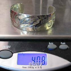 Haida Alvin Adkins Sterling Silver 925 Carved Wide Cuff Bracelet Eagle 7 inch