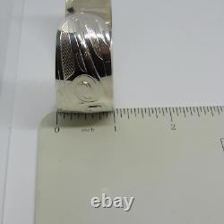 Haida Alvin Adkins Sterling Silver 925 Carved Wide Cuff Bracelet Eagle 7 inch