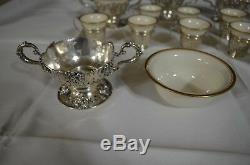 LENOX & STERLING SILVER 6 DESSERT BOWLS & 10 DEMITASSE CUPS With HOLDERS