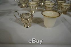 LENOX & STERLING SILVER 6 DESSERT BOWLS & 10 DEMITASSE CUPS With HOLDERS
