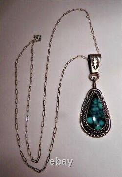 LGE VTG NAVAJO ALVIN YAZZIE TURQUOISE & STERLING PENDANT WithCHAIN, AY SIGNED