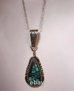 LGE VTG NAVAJO ALVIN YAZZIE TURQUOISE & STERLING PENDANT WithCHAIN, AY SIGNED