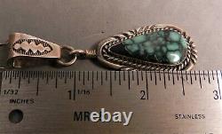 LGE VTG NAVAJO ALVIN YAZZIE TURQUOISE & STERLING PENDANT WithCHAIN, AY SIGNED