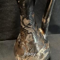 Large 13 Tall Antique Alvin 999 Sterling Silver Overlay Grape Decanter Cracked