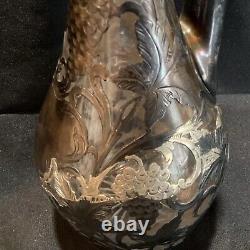 Large 13 Tall Antique Alvin 999 Sterling Silver Overlay Grape Decanter Cracked