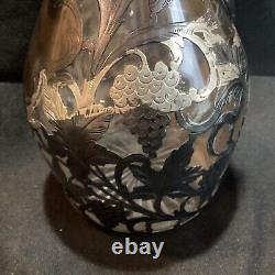 Large 13 Tall Antique Alvin 999 Sterling Silver Overlay Grape Decanter Cracked