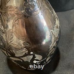 Large 13 Tall Antique Alvin 999 Sterling Silver Overlay Grape Decanter Cracked