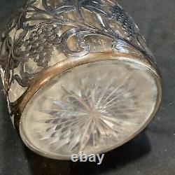 Large 13 Tall Antique Alvin 999 Sterling Silver Overlay Grape Decanter Cracked
