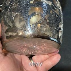 Large 13 Tall Antique Alvin 999 Sterling Silver Overlay Grape Decanter Cracked