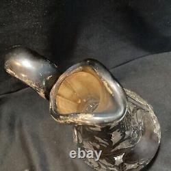 Large 13 Tall Antique Alvin 999 Sterling Silver Overlay Grape Decanter Cracked