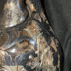 Large 13 Tall Antique Alvin 999 Sterling Silver Overlay Grape Decanter Cracked