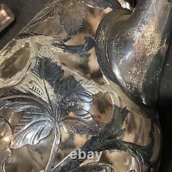 Large 13 Tall Antique Alvin 999 Sterling Silver Overlay Grape Decanter Cracked