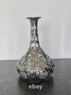 Large Antique Alvin Sterling Silver 999 Overlay Glass Decanter Bottle Marked