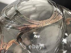 Large Antique Alvin Sterling Silver 999 Overlay Glass Decanter Bottle Marked