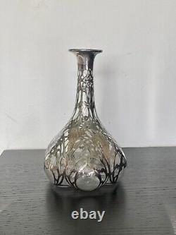 Large Antique Alvin Sterling Silver 999 Overlay Glass Decanter Bottle Marked