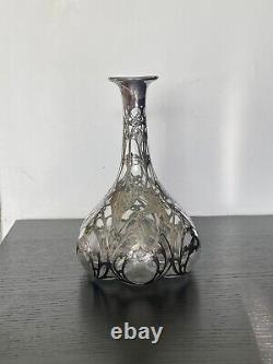 Large Antique Alvin Sterling Silver 999 Overlay Glass Decanter Bottle Marked