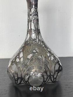 Large Antique Alvin Sterling Silver 999 Overlay Glass Decanter Bottle Marked