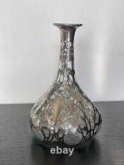 Large Antique Alvin Sterling Silver 999 Overlay Glass Decanter Bottle Marked